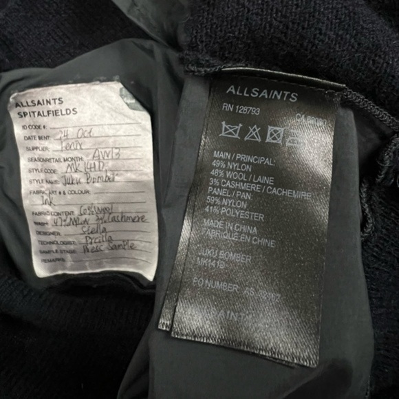 PRESS SAMPLE Allsaints Zip Up Cashmere Bomber Jacket - Picture 7 of 8